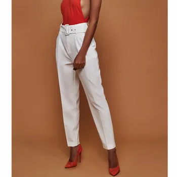 

Fashion 2018 Autumn New Women Straight Pants High Waist Belt Casual Pants Female Elegant Streetwear Pockets Office Trousers