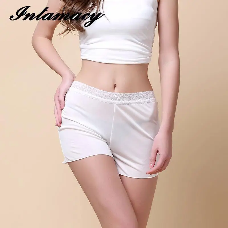 

Summer Women's 100% real Silk Lace Top Safety Trousers, Double-sided Knitting, Anti Exposed, Silk Pants