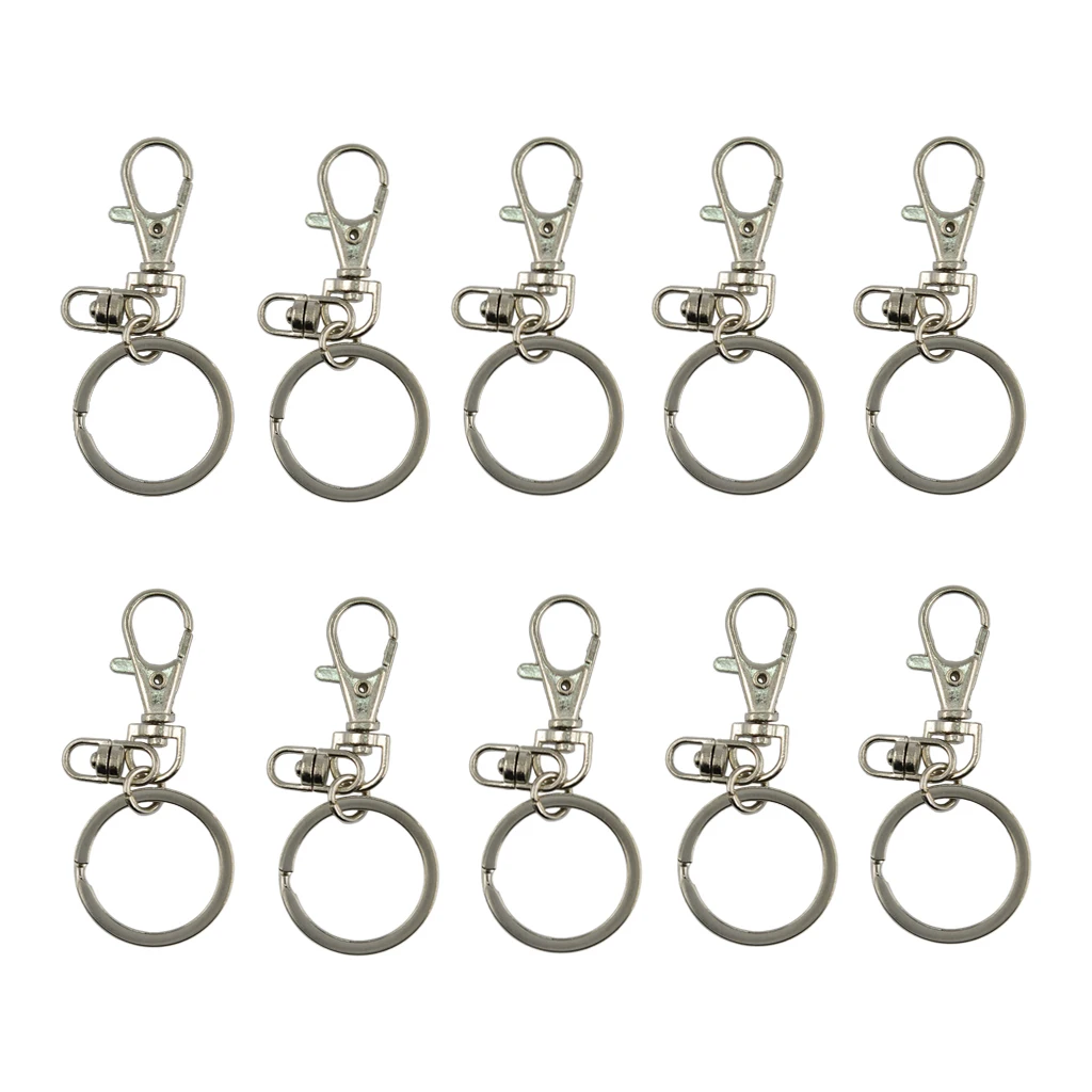10pcs Silver Alloy Swivel Lobster Clasp Clips Key Hook Keychain Split