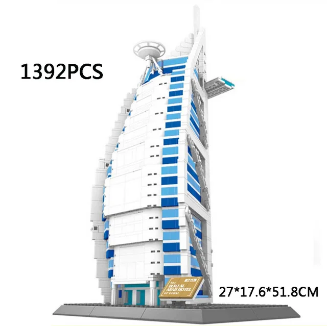 

2018 world famous Architecture Burj Al Arab Dubai The United Arab Emirates building block model Standard brick size city toys