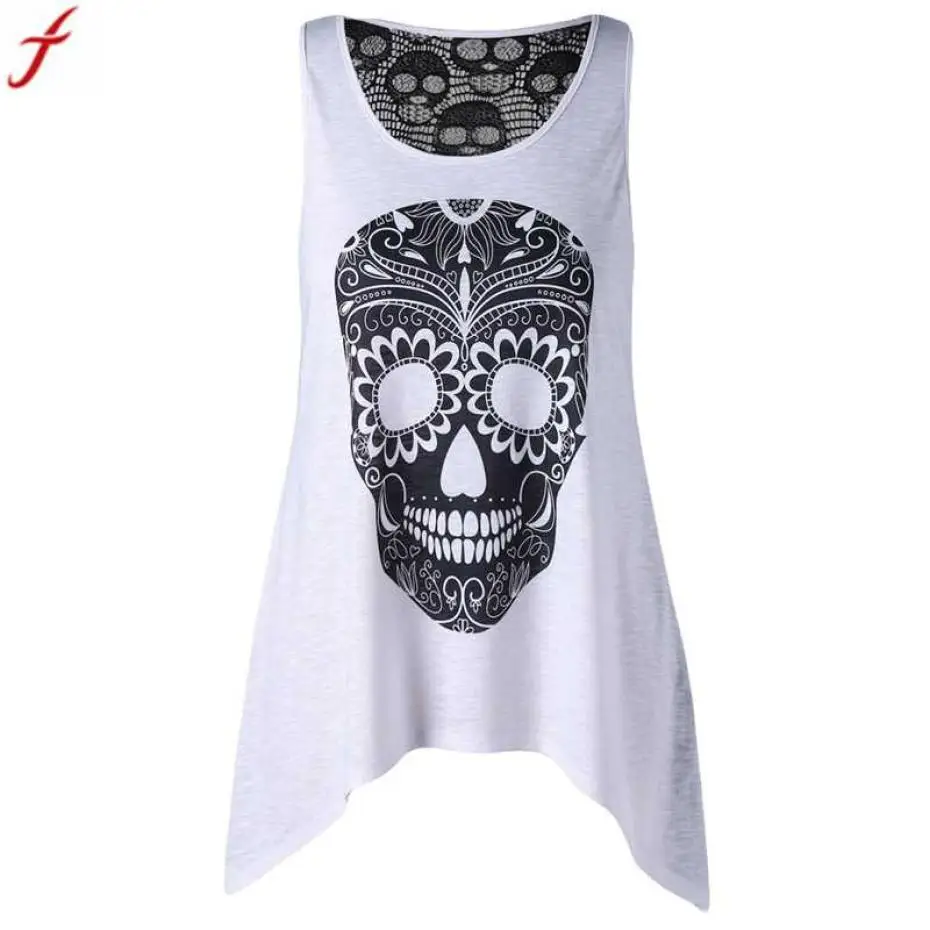 

Skull Tank Top Women 2019 Summer Sexy Lace Sleeveless Vest Fashion Cotton Sleeveless Slim T-Shirt cropped feminino #15