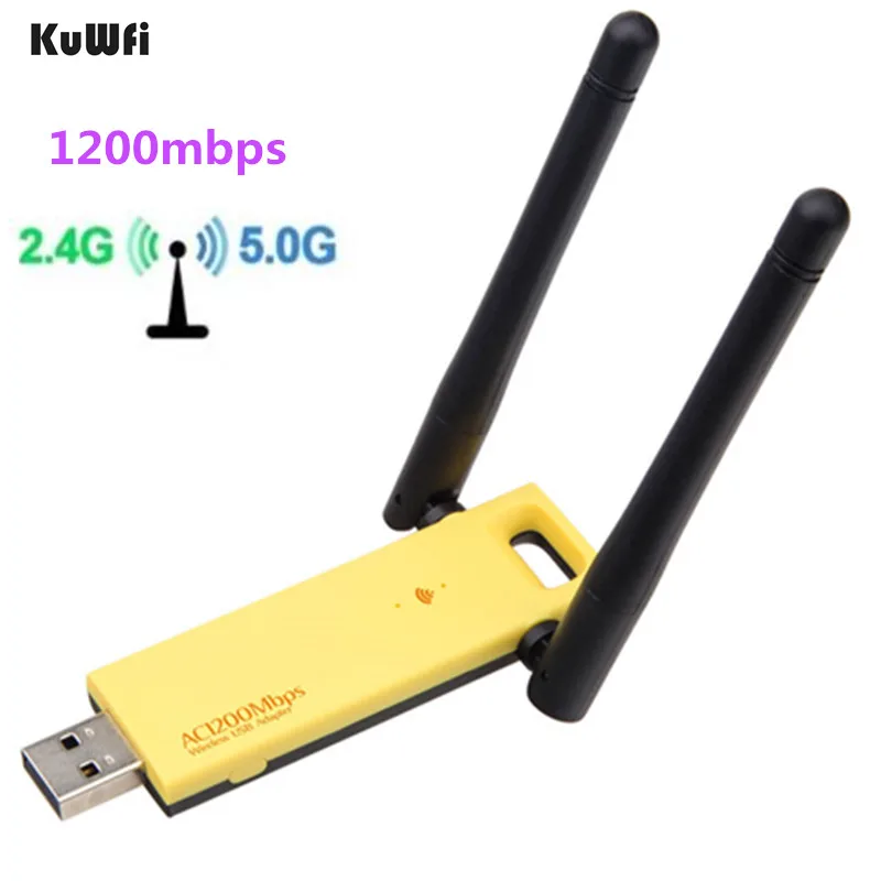 

KuWFi Wireless USB Adapter 1200Mbps Dual Band 5Ghz 2.4Ghz Mini USB Network Card 802.11ac RTL8812AU Chipset Aerial Dongle