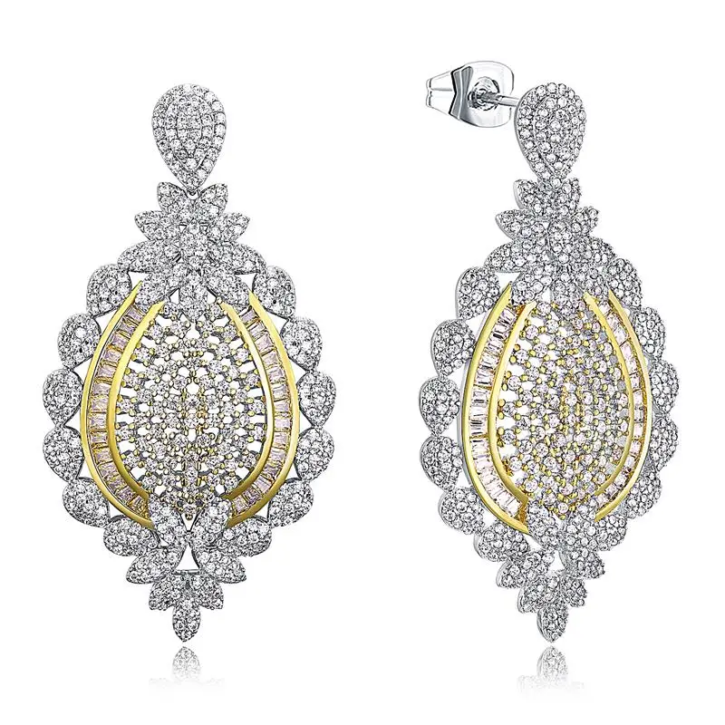 

New Big Long Drop Earrings for Women Fashion Party Bride Wedding Jewelry Accessories Luxury Clear Cubic Zirconia Earrings