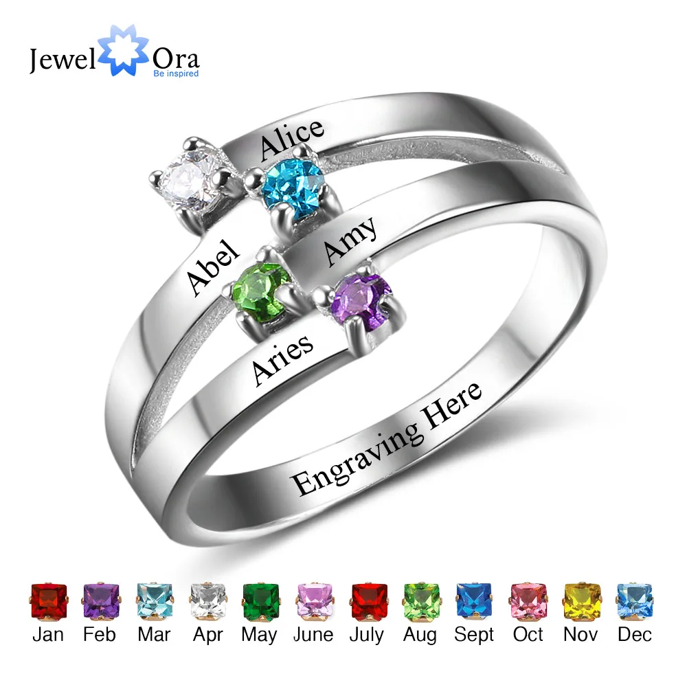 925 Sterling Silver Friendship & Family Ring Engrave 4 Names DIY Custom
