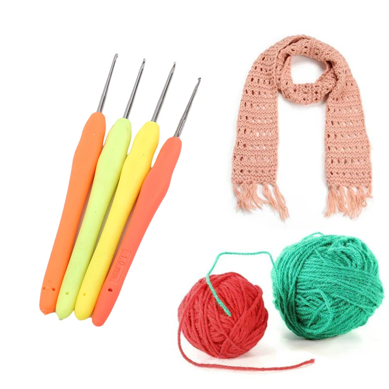 

4pcs Small Crochet Hooks Set Mix 1.0-1.75mm TPR Soft Rubber Grip Handle Knitting Needles Handle Weave Yarn Sewing Tools