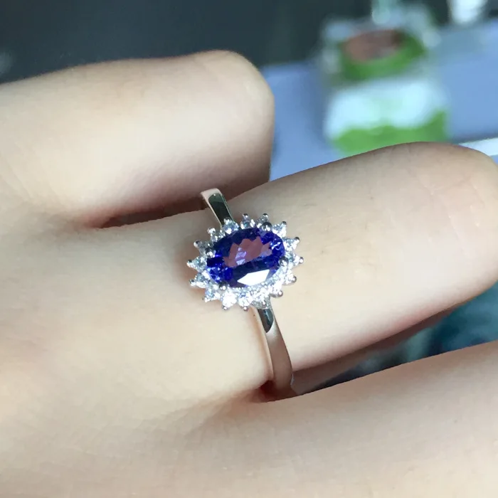 

925 Sterling Silver Tanzanite Engagement Ring Oval Natural Stone 5 x 7 mm Adjustable Size for Birthday Mother's Gift