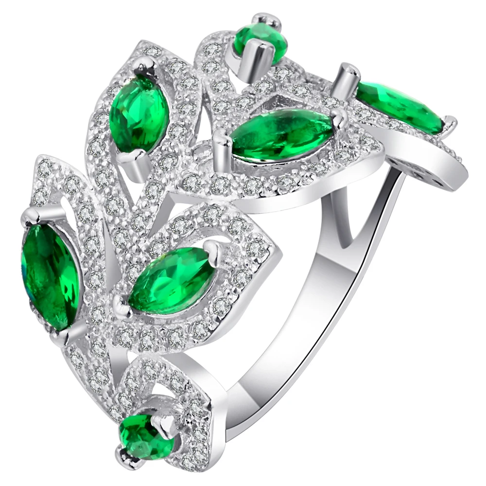 

Seanlov 2018 Wedding Crystal Silver Color Rings Luxury Green Zircon Leaf Engagement Ring Fashion New Bijoux For Women Jewelry