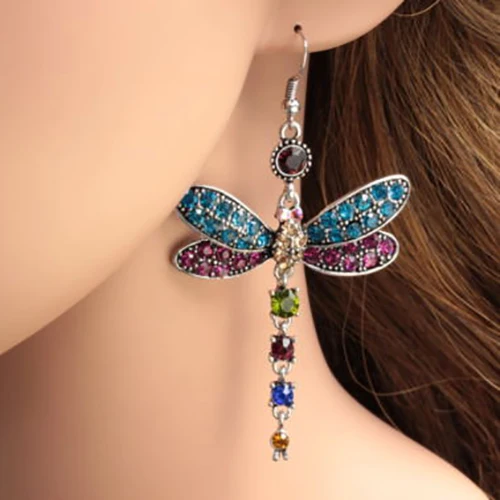 

Boho Earring 2019 Creative Fashion Inlaid Multicolor Zircon Dragonfly Shape Earrings For Women Engagement Wedding Trendy Style