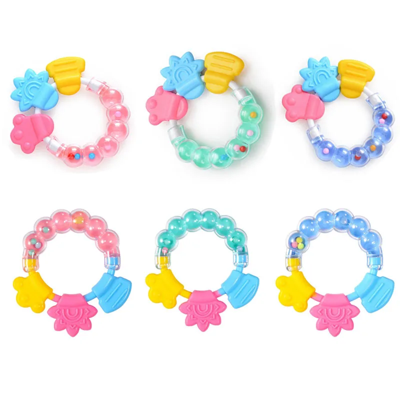 

Colorful Baby Toy Hand Bells with Soft Plastic TPU Teether Baby Rattles Newborn Baby Toy Handbell