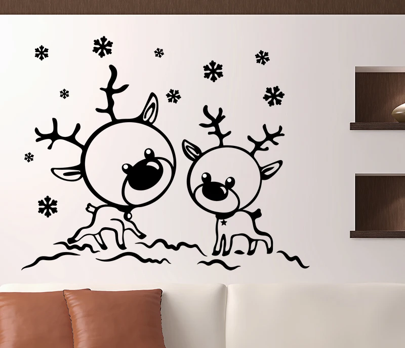 Две милые лоси со снежинками christmasl стены Стикеры панно настенные Декор xmas996 | Дом
