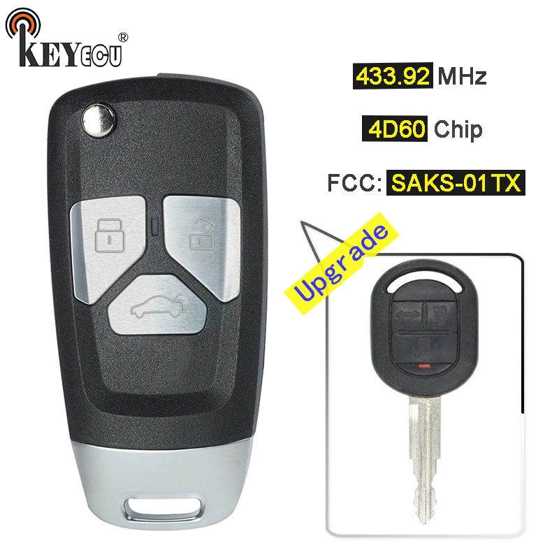 KEYECU 1x/2x433,92 МГц 4D60 чип FCC ID: SAKS-01TX Модернизированный флип дистанционный ключ-брелок от машины 3B DW04R лезвие для Chevrolet Optra Lacetti