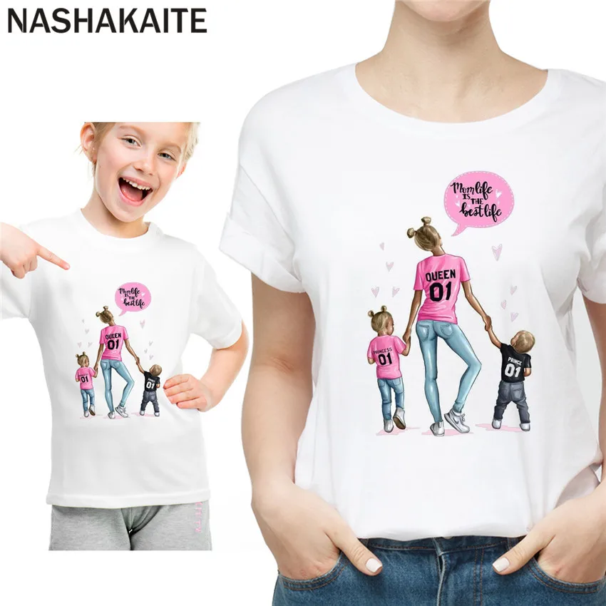 

NASHAKAITE Mother and Daughter clothes Cartoon Print Tops Matching T-shirt Women Girl Mommy and me clothes Family tshirt