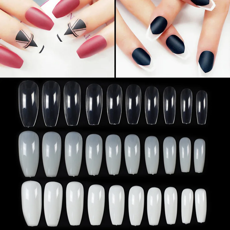 

100/500pcs/Bag Ballerina Nail Art Tips False Coffin Nails Art Tips Clear Natural white Flat Shape Full Cover Manicure Fake Nail