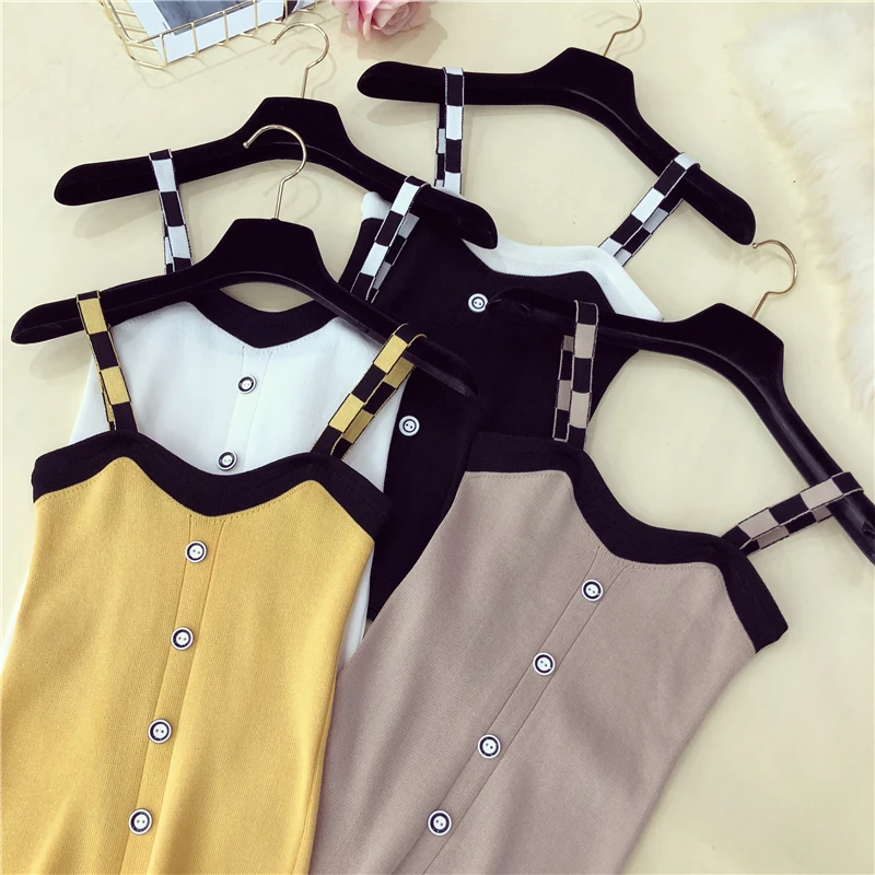 

Women's Knitting Patchwork Tanks Crop Tops Female Knitted Cropped Camisole Sleeveless Short Tshirt Camis for Women