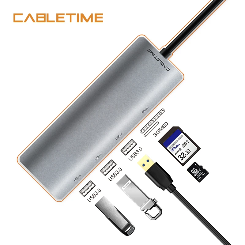 Cabletime USB Type C HUB to USB 3.0 SD & Micro SD Card Reader 5 in 1 USB-C Hub 3 USB Ports For Laptop PC MacBook Pro N175 Cabletime USB Type C HUB to USB 3.0 SD & Micro SD Card Reader 5 in 1 USB-C Hub 3 USB Ports For Laptop PC MacBook Pro N175