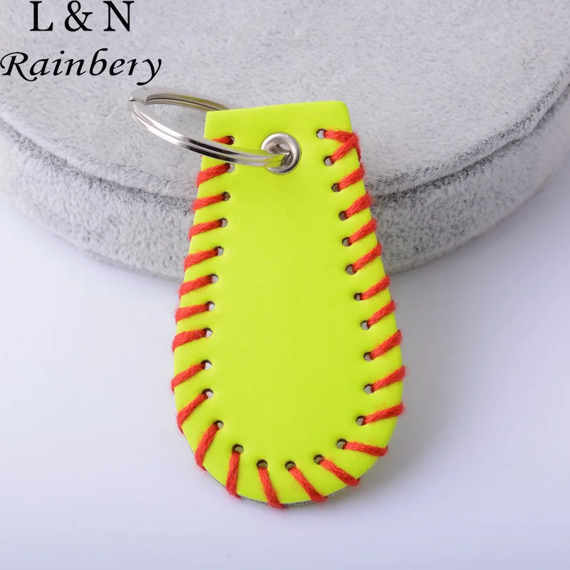 

Rainbery Wholesale 10pcs/lot 2017 New Softball And Baseball Keychain 3 Color (Yellow White Orange) Woven Leather Key Chain
