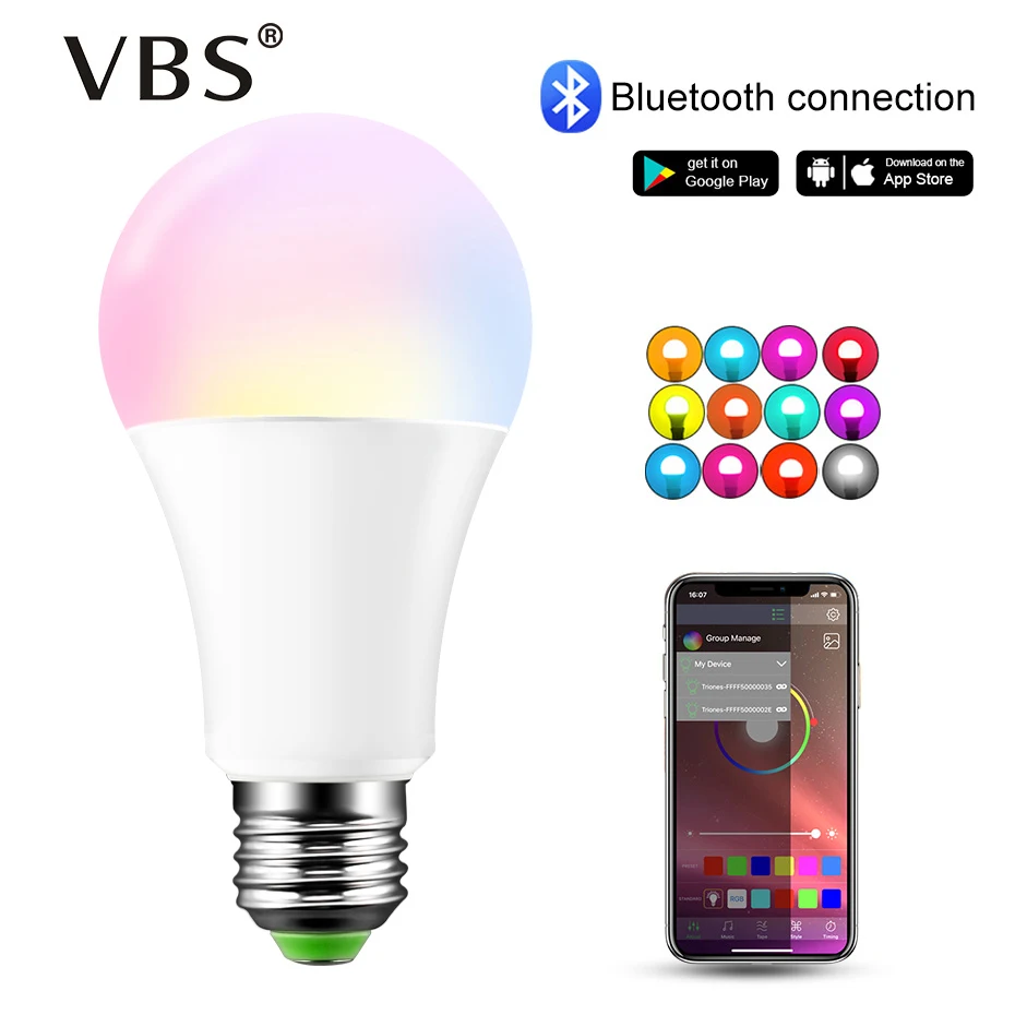 

LED E27 Wireless Bluetooth Smart Bulb 15W 1275lm AC85-265V RGBW LED Light Bulb B22 Control By Apply IOS / Android App For Home