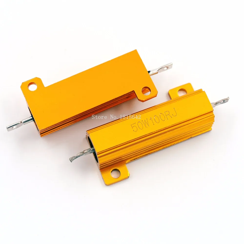 

RX24 50W 100R 100RJ Metal Aluminum Case High Power Resistor Golden Metal Shell Case Heatsink Resistance Resistor 100 ohm 50w