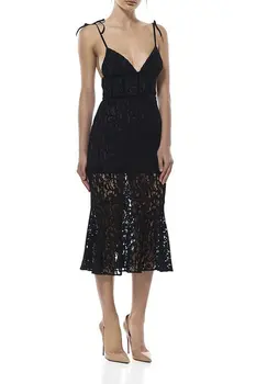 

Top Quality Black Slip Lace Knee Length Cute Rayon Bandage Dress Party Bodycon Dress