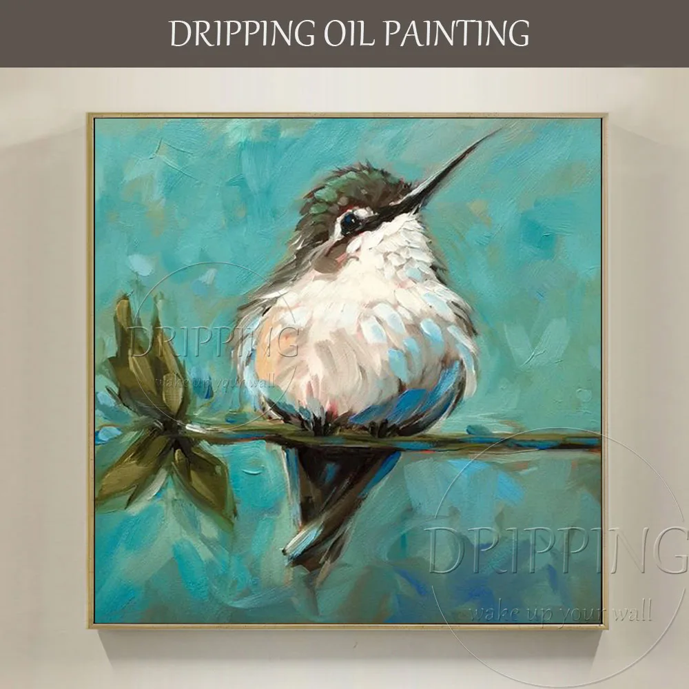 

Skilled Artist Hand-painted High Quality Mini Animal Hummingbird Oil Painting on Canvas Cute Bird Hummingbird Oil Painting