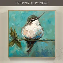 Skilled Artist Hand-painted High Quality Mini Animal Hummingbird Oil Painting on Canvas Cute Bird Hummingbird Oil Painting