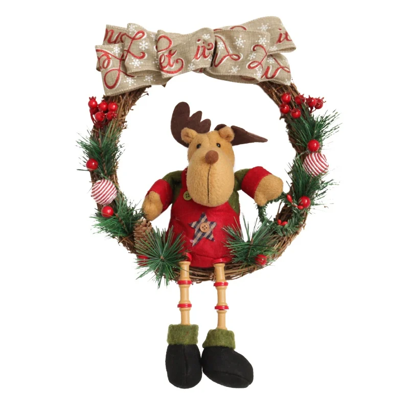 

Christmas Home Decor Wall Decoration Simulation Fake Flower Hanging Wreath Door Hanging Artificial Plant Pendant Rattan Circle