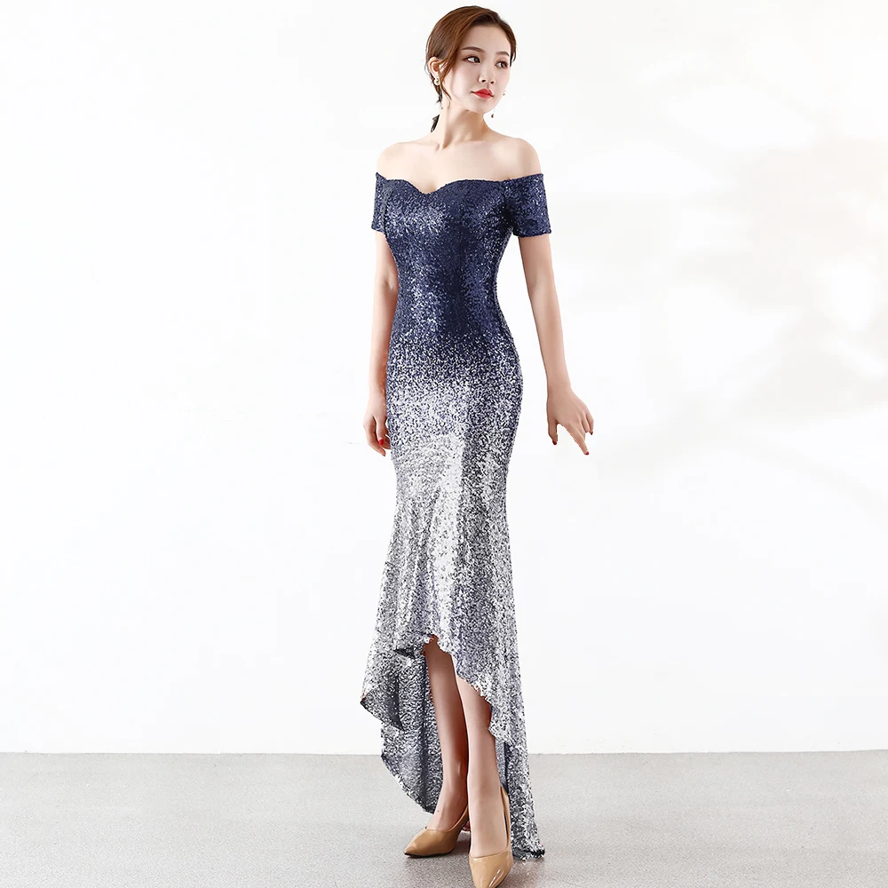 Anshirlisa Women's Off Shoulder High-low Navy Blue Shiny Sequin Evening Dress Long Formal Gala Prom Dinner Elegant Party Gown Anshirlisa Women's Off Shoulder High-low Navy Blue Shiny Sequin Evening Dress Long Formal Gala Prom Dinner Elegant Party Gown