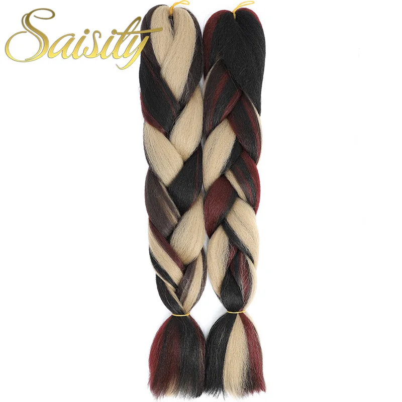 Saisity Synthetic Crochet Hair Extensions Jumbo Braids Purple Pink Blue Red Blend Color Braiding Hair - Цвет: P2/613