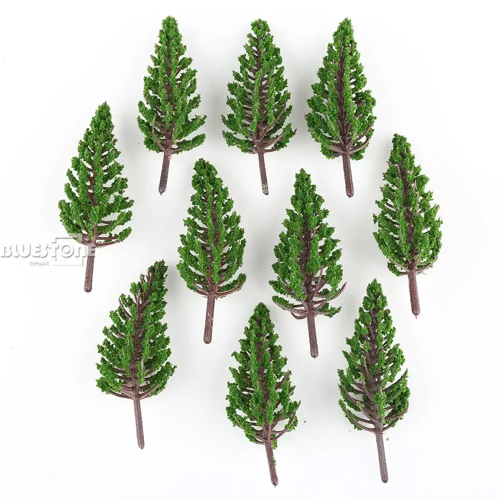 50 Pcs Green Model Pine Trees Model Train Trees For HO OO Scale Scene 78mm 