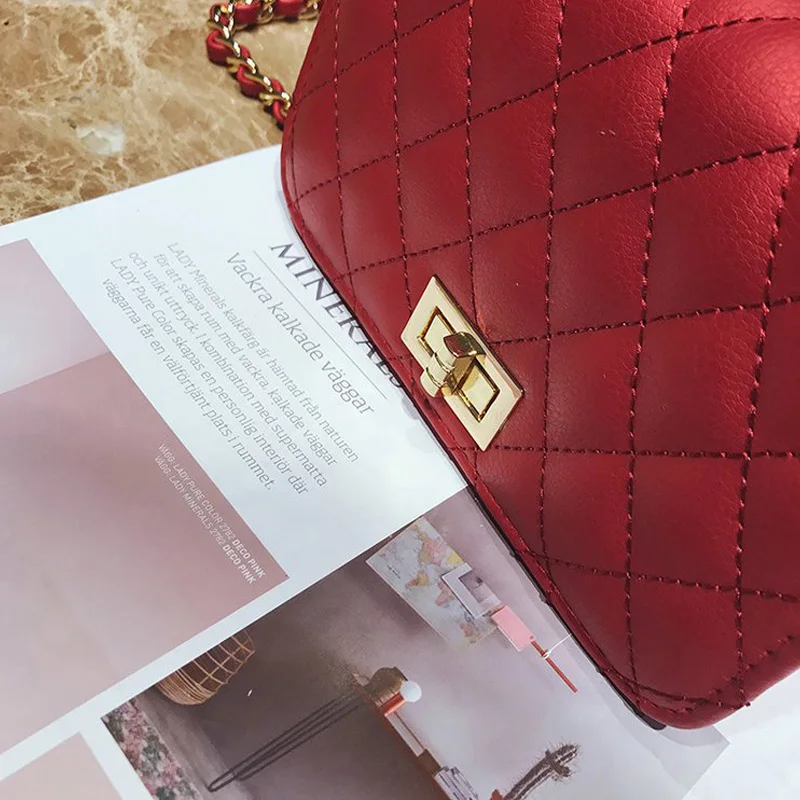 Women Bag Female Handbags Leather Over Shoulder Bag Crossbody Quilted Chain Diamond Red Small Flap Lock Fashion Sling Lady Bags Women Bag Female Handbags Leather Over Shoulder Bag Crossbody Quilted Chain Diamond Red Small Flap Lock Fashion Sling Lady Bags