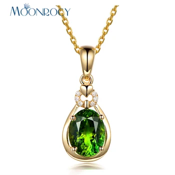 

MOONROCY Gold Color CZ Green Crystal Pendant Necklace Chokers for Women Drop Shipping Womens Jewelry Waterdrop Heart Gift