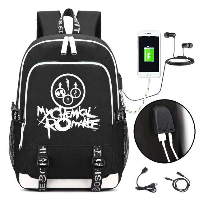 My Chemical Romance Punk band Backpack with USB Charging Port and Lock ...