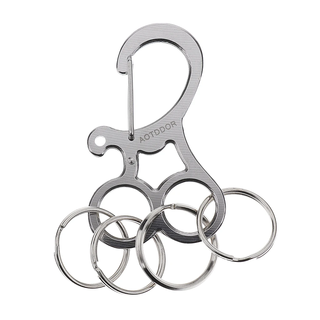 Stainless Steel Quick Release Keychain Hook Spring Clip with 4 Key Rings, Novelty and Durablein