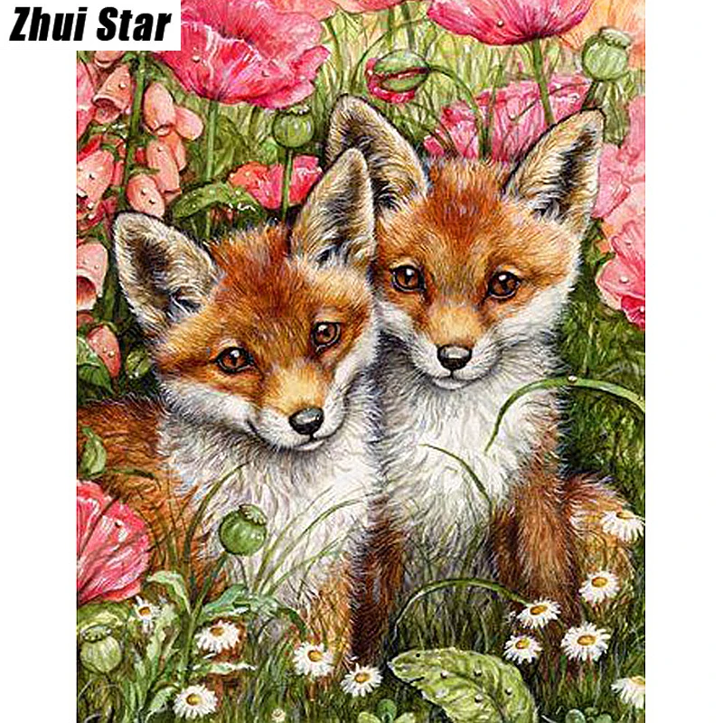 

5D DIY Diamond Painting "Two foxes & flowers" Embroidery Full Square Diamond Cross Stitch Rhinestone Mosaic Painting Decor Gift
