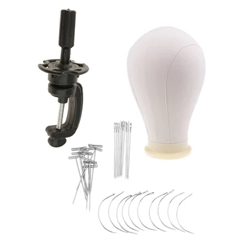 

24’’ Canvas Head Cork Block Wig Mannequin Head for Display Style & Mount Hole (Canvas Head+T/C/I Pins+Desk Holder Clamp Stand)