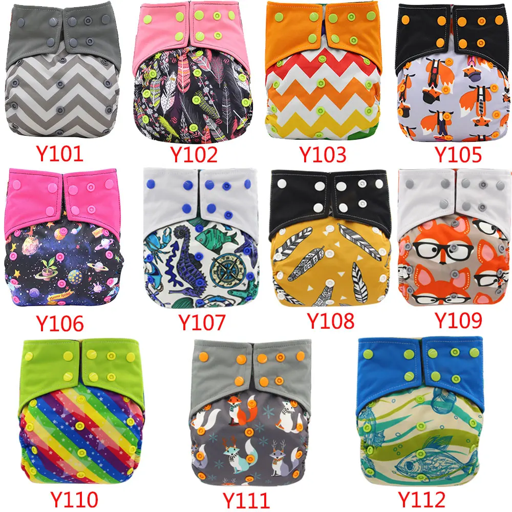 

Ohbabyka AIO Pocket Cloth Diaper with Bamboo Insert Baby Nappies Animal Pattern Diaper Cover Reusable Baby Diapers 10pcs