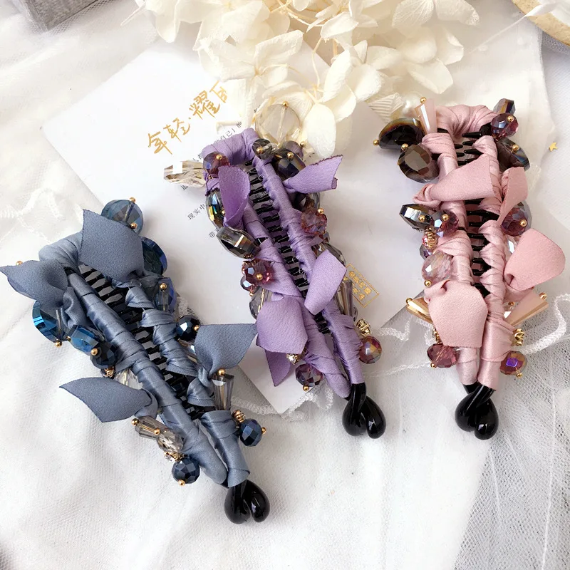 

2018 New Ponytail Hairpins Fabric Winding Barrettes for Women Headdress Korean Simple Blue Crystal Banana Clips Hair Accessories