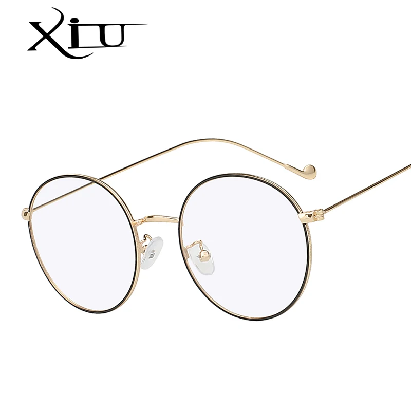 

XIU Round Oval Sunglasses Women Men Computer Anti Blue Light Glasses Brand Designer Metal Eyeglasses Top Quality UV400