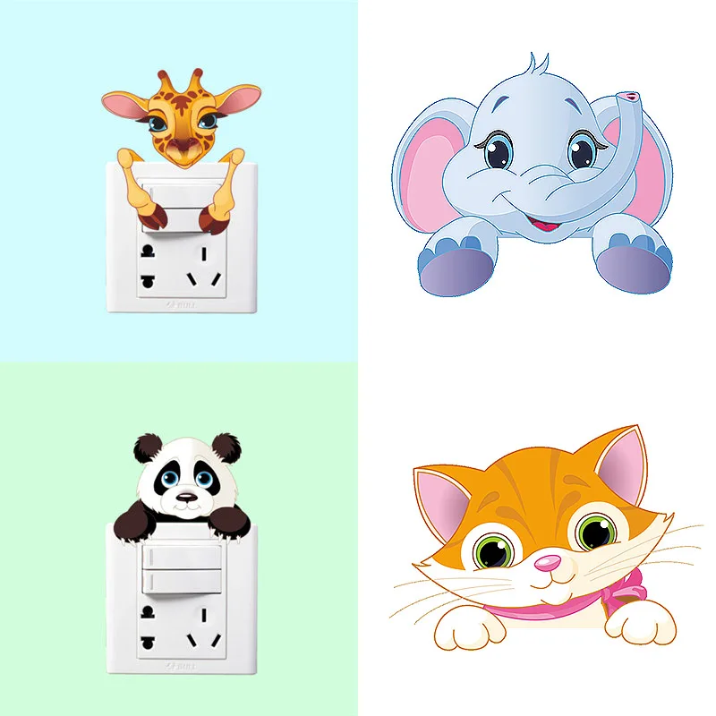 

1PC Cute Decal Panda Wall Sticker Hot New Giraffe Mini Animals Shaped Removable Elephant Light Switch Sticker Home Decorations