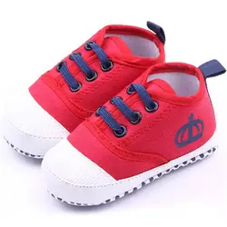 Prewalker Кружево-Up Твердые мелкой Обувь хлопок Ткань одежда для малышей 0-12 м Обувь для мальчиков Обувь для девочек мягкая подошва Обувь для