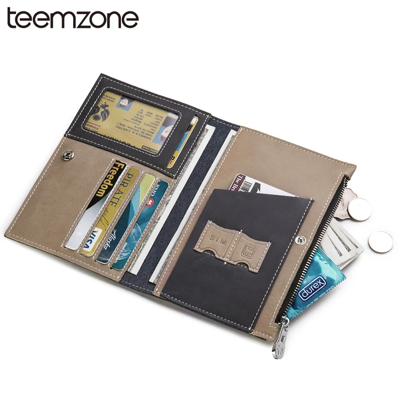 ZLON New Business Men Genuine Leather Passport Bifold Wallet Travel Credit Card Holder Organizer ...