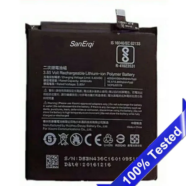 

SanErqi 100% Tested For Xiaomi for Redmi Note 4X 4 X for hongmi note 4x BN43 4000mAh Battery