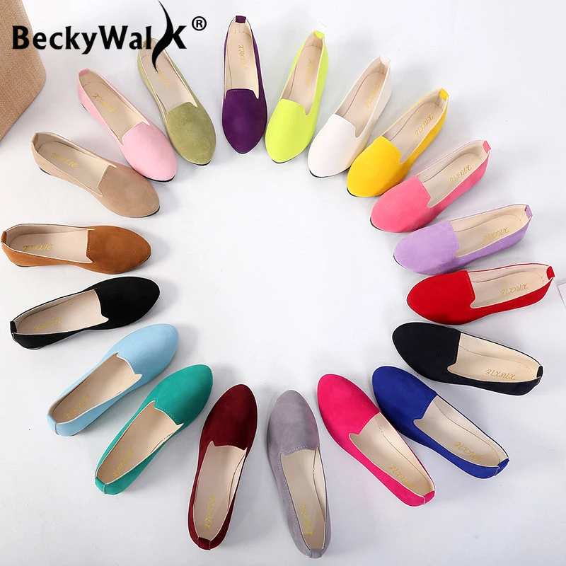 2019 Spring Ladies Shoes Women Flats Shoes Woman Slip On Candy Color Suede Work Loafers Autumn Casual Women's Shoes WSH2216