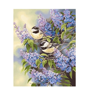 

Painting By Numbers DIY Dropshipping 40x50 50x65cm Little bird with lilac Animal Canvas Wedding Decoration Art picture Gift