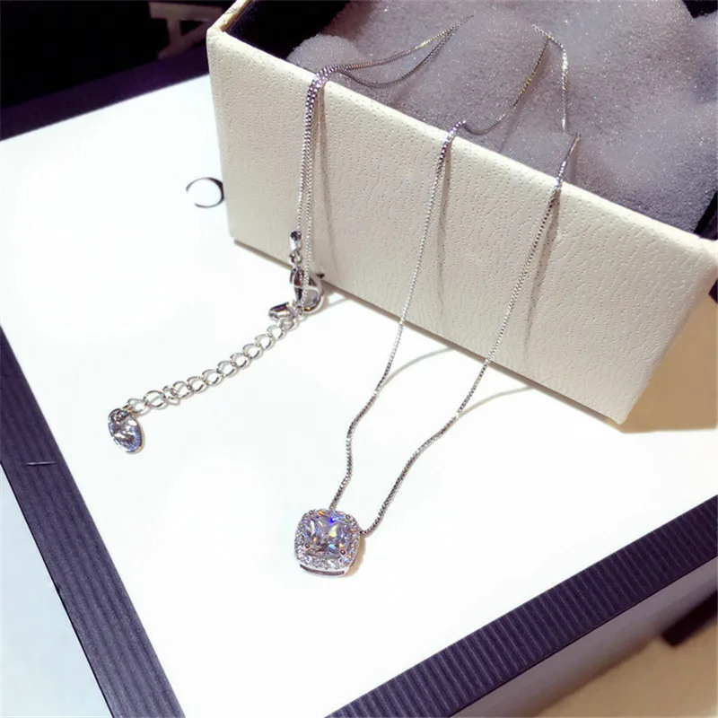 

CX-Shirling High Quality Short Necklace for women square zircon pendant necklaces rhinestone Clavicle chain necklaces