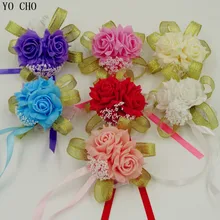 Fashion White purple pink Handmade Brides Bridesmaid Flower Wedding Bouquet Hand Flowers Wrist Corsages