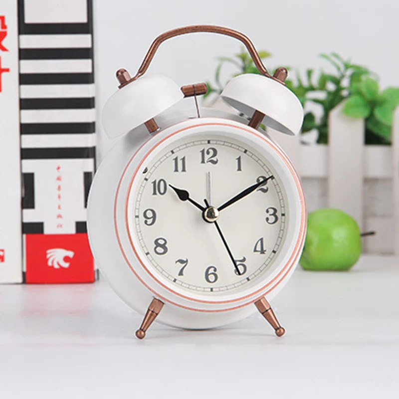 Portable Alarm Clock Silent Double Bell Quartz Movement Bedside Night Light Alarm Clock Bedside Digital Table Clocks Home Decors