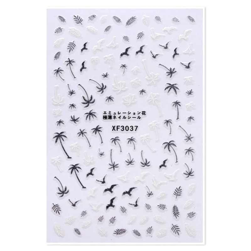 

YWK 1 Sheet 3D XF Very Thin Back Glue Nail Stickers Coconut Tree Butterfly Umbrella Bow Maple Leaf Mixed Designs Nail Art Decals