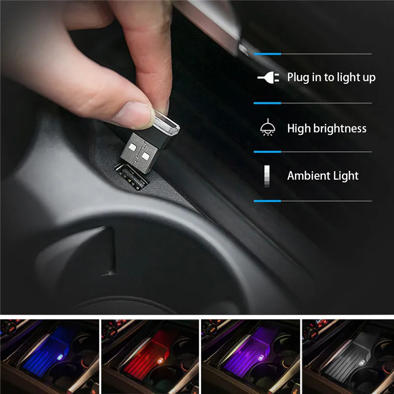 Красный/синий/белый автомобильный Декор USB Светодиодная лампа USB флэш-светильник для внешнего аккумулятора компьютерное зарядное устройство адаптер автомобильный интерьерный светильник