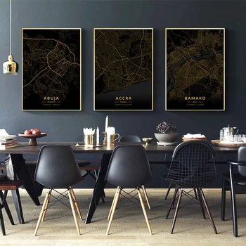 

West Africa Ghana Nigeria Mali City Map Gold Map Canvas Art Print Wall Pictures for Living Room No Frame